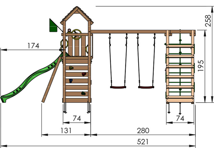 Jungle Gym Safari legetårn m/gynger & klatremodul - grå